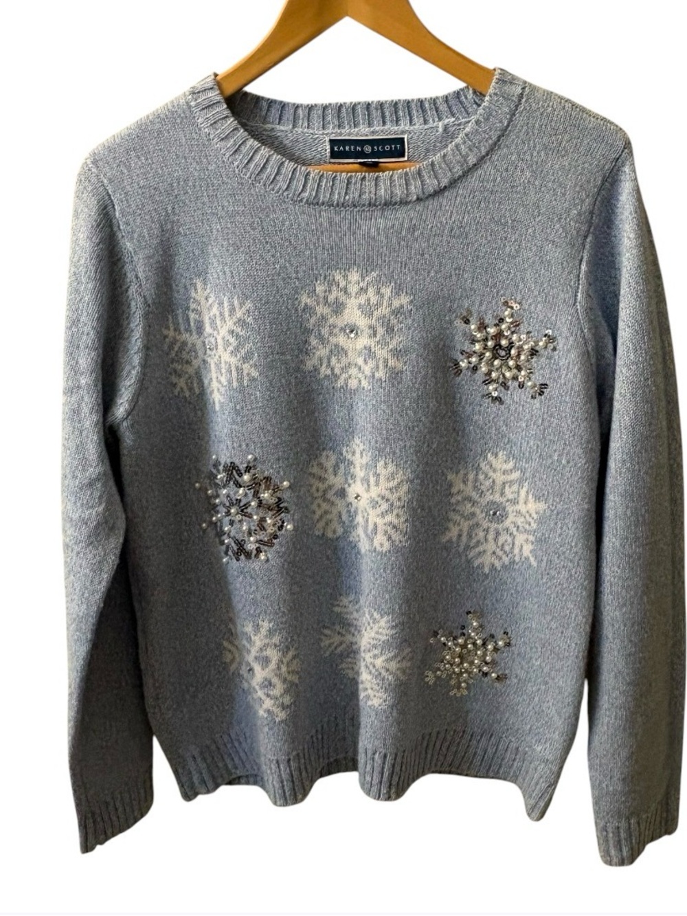 Karen Scott Snowflake Embellished Christmas Sweater Size Large